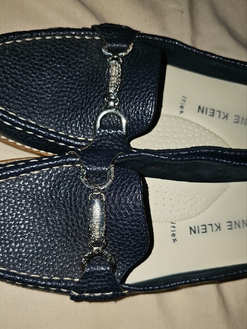 Anne Klein Navy Pebbled Loafers with Silver Bit - Picture 5 of 5